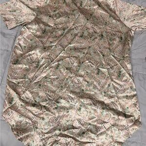 Silky Paisley Short-Sleeve Blouse in Blush and Green